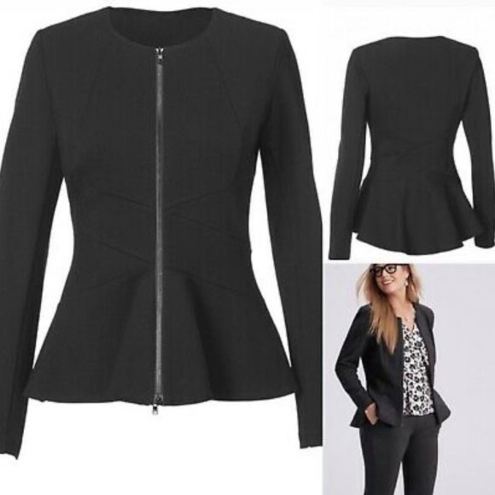 CAbi Black Crisscross Peplum Blazer | Zip Front | Size L